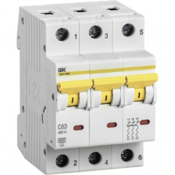 Автоматический выключатель IEK ВА47-60M 3Р 63А 6кА С - MVA31-3-063-C Автоматический выключатель IEK ВА47-60M 3Р 63А 6кА С - MVA31-3-063-C