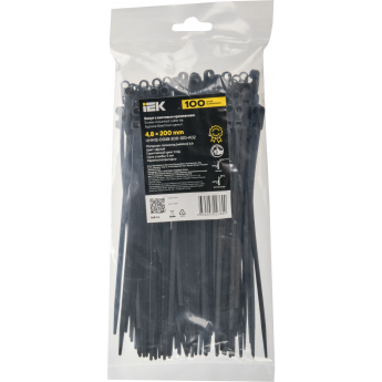 Хомут IEK UHH12-D048-200-100-K02 4.8х200мм P6.6 с винтовым креплением черный (уп.100шт)