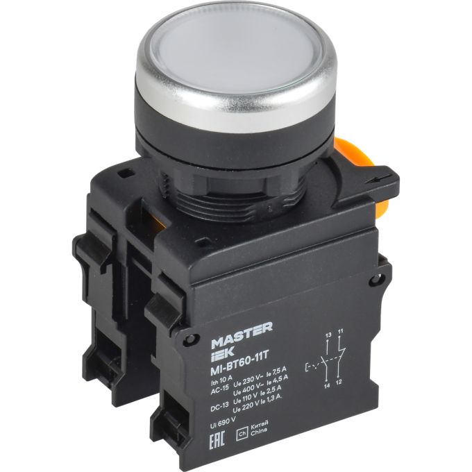 Кнопка с фиксацией IEK MASTER d=22мм 1NO+1NC белая MI-BT60-11T-3-21-K01